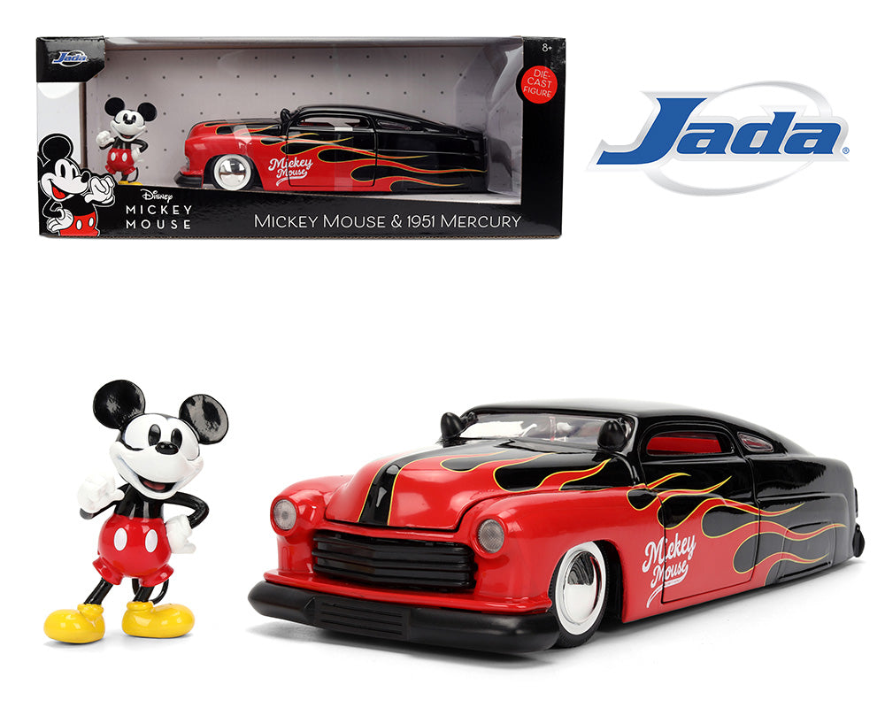 Jada 1:24 1951 Mercury w/ Mickey Mouse – Black with Red Flames – Disney- Hollywood Rides