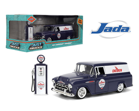 Jada 1:24 1957 Chevrolet Suburban with Chevron Gas Pump – Blue – Just Trucks