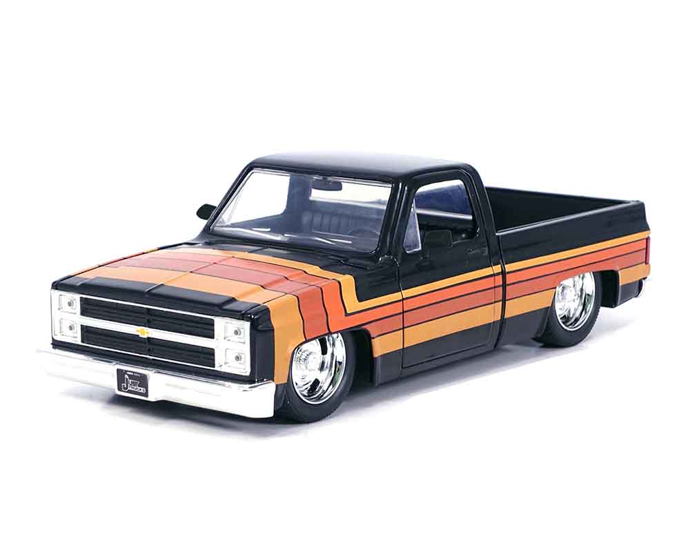 Jada 1:24 1985 Chevrolet C10 Pickup with GM Rally Wheels – Black w/ Stripes – Just Trucks – MiJo Exclusives Limited Edition 2,400 Pieces